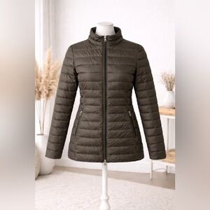 JOTT Lightweight Down Puffer Jacket Olive Green Packable Travel Coat Women’s S